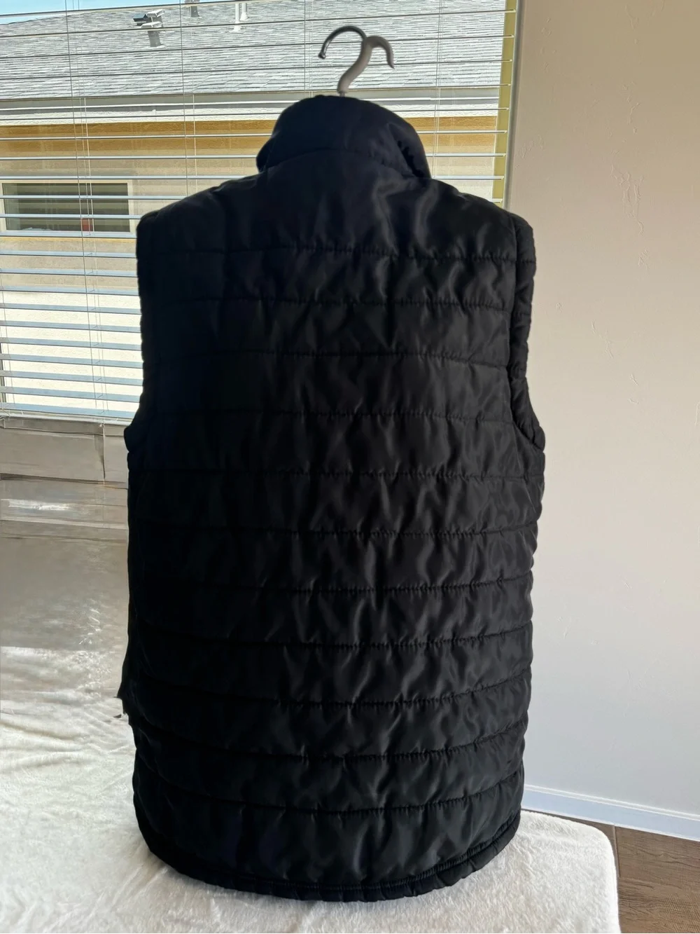 True Religion Black Quilted Puffer Vest with Gray Hood Lining